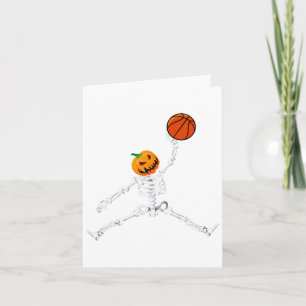 Tarjeta Skeleton Basketball Halloween Calabaza Slam Dunk