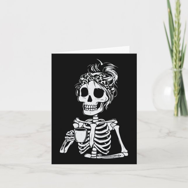 Tarjeta Skeleton Bebe Café Calavera Graciosa Mujer Hallowe (Anverso)