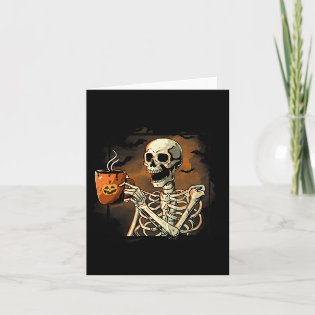 Tarjeta Skeleton Beber café Funny Skull Halloween Cos (Anverso)