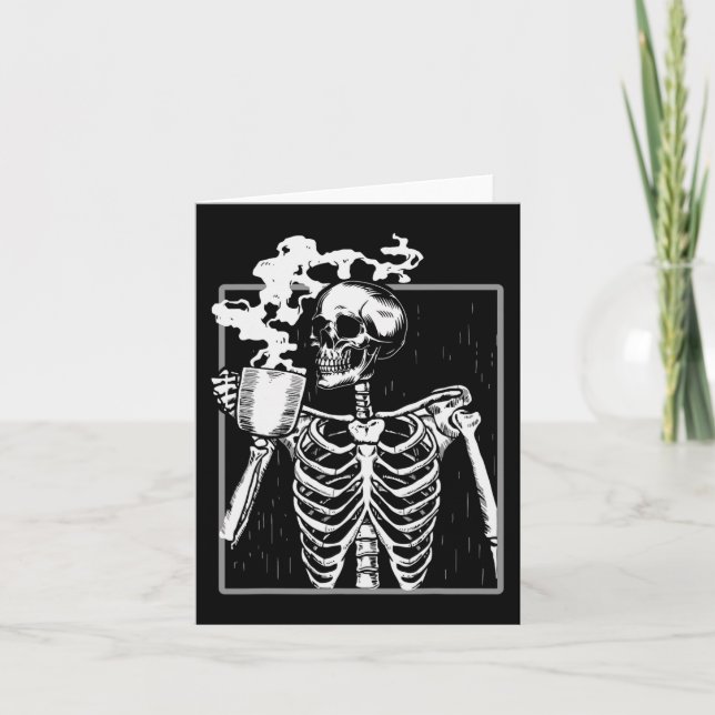 Tarjeta Skeleton Beber café Gracioso Cráneo Hombres Hombre (Anverso)