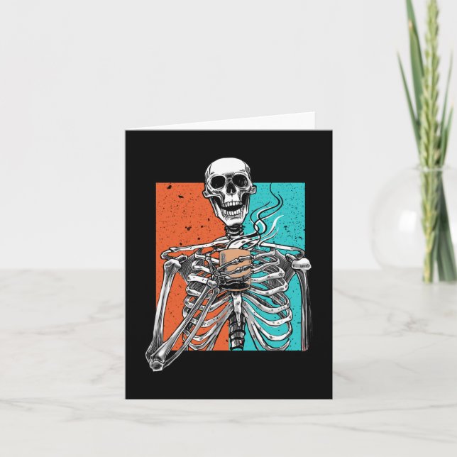 Tarjeta Skeleton Beber café Lover Fun Halloween Skull (Anverso)