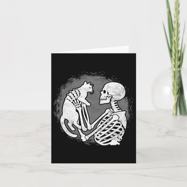 Tarjeta Skeleton Cat Skull Kitty Cute Halloween Halloween  (Anverso)
