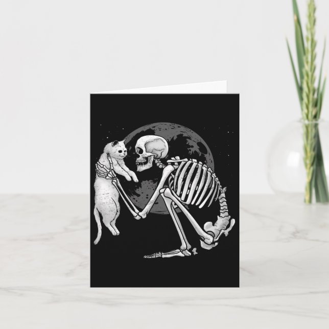 Tarjeta Skeleton Cat Skull Kitty Típico Fantasma Halloween (Anverso)