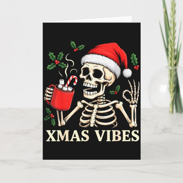 Tarjeta Skeleton Christmas Merry Christmas Skull Santa Xma (Anverso)