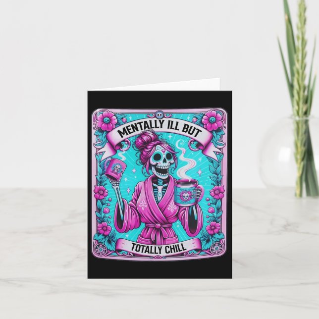 Tarjeta Skeleton Coffee Tarot Card Mentalmente Mal Pero To (Anverso)
