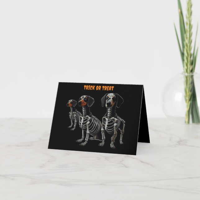 Tarjeta Skeleton Dachshund Halloween (Anverso)