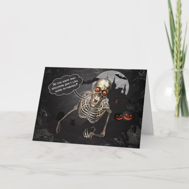 Tarjeta Skeleton de Halloween cuenta un Chiste gracioso (Anverso)