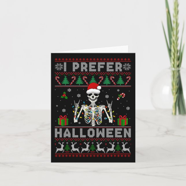 Tarjeta Skeleton de Navidad Prefiero Navidades de Hallowee (Anverso)