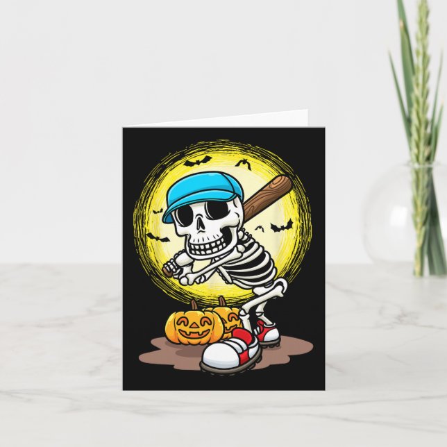 Tarjeta Skeleton del jugador Softball Niños Halloween Niño (Anverso)