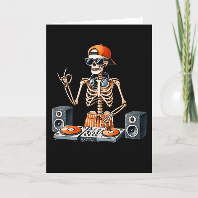 Tarjeta Skeleton Dj Halloween Costume Turntable Music Funn (Anverso)