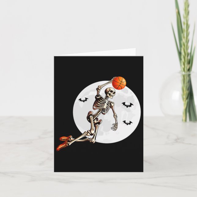 Tarjeta Skeleton Dunk Baloncestista Halloween Moon (Anverso)