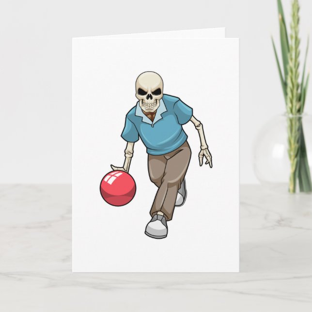 Tarjeta Skeleton en el Bowling con bolas (Anverso)
