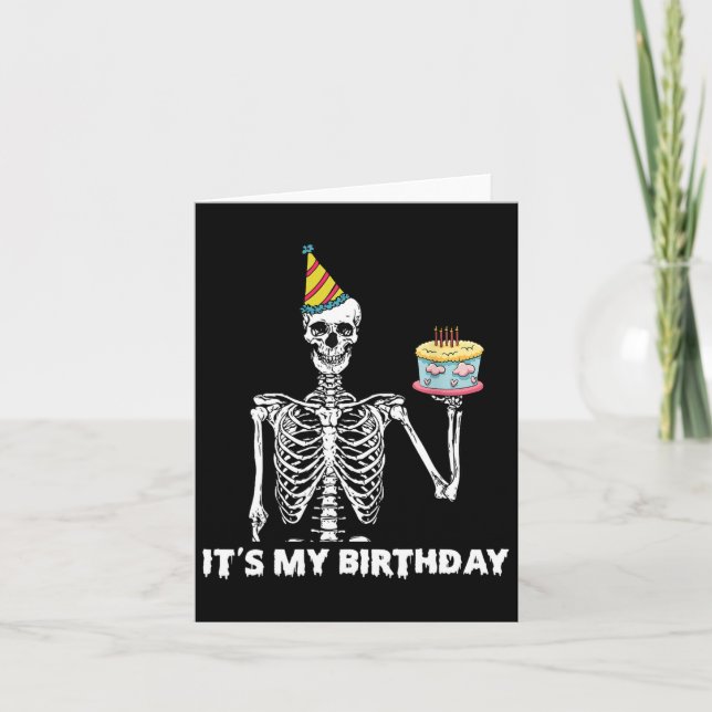 Tarjeta Skeleton es mi fiesta de cumpleaños feliz Bi de Ha (Anverso)