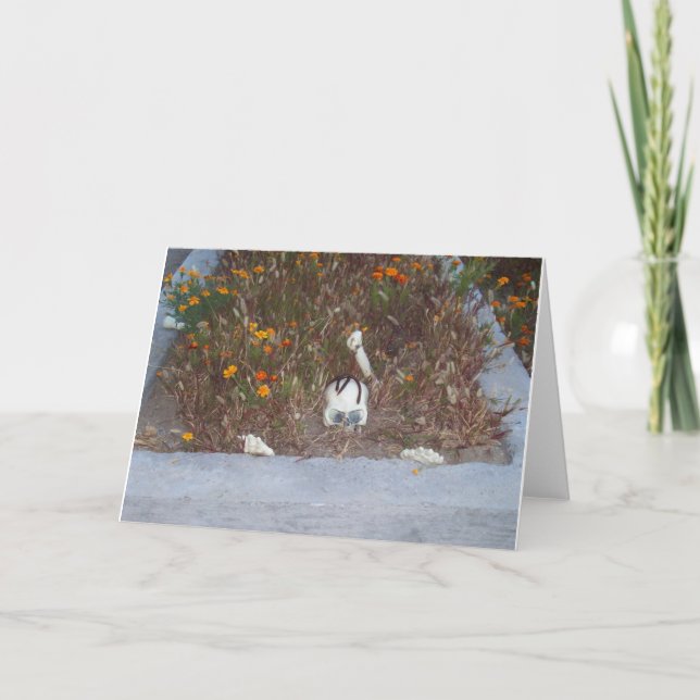 Tarjeta Skeleton falso en foto de decoración de Marigolds (Anverso)