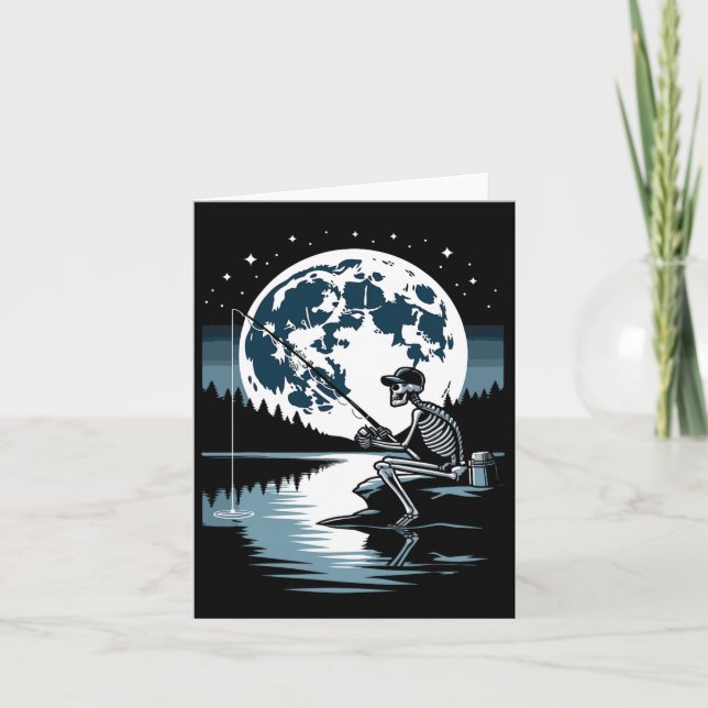 Tarjeta Skeleton Fishing Halloween Festejó a pescador bajo (Anverso)