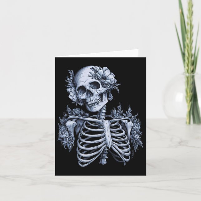 Tarjeta Skeleton Floral Skull Halloween Cebada gótica (Anverso)
