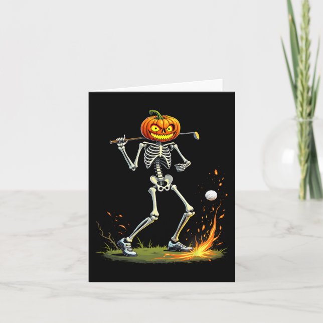 Tarjeta Skeleton Golf Funny Halloween Pumpkin Golf Golf Go (Anverso)