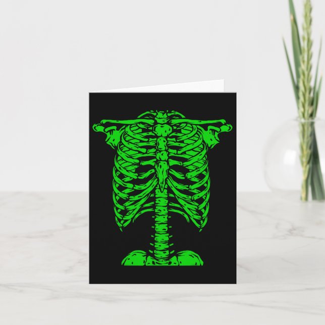 Tarjeta Skeleton Green Rib Cage Bone Costume Halloween Gra (Anverso)