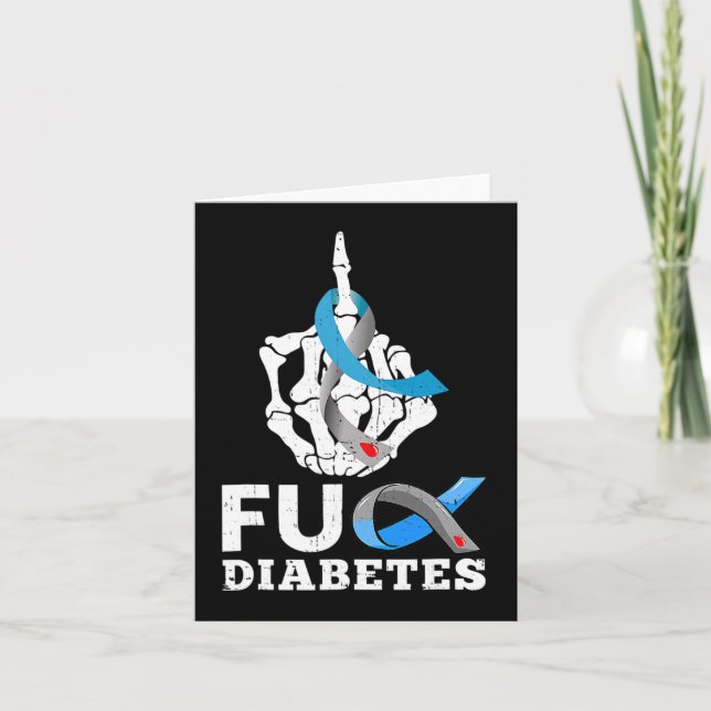 Tarjeta Skeleton Hand Fck Diabetes Blue Ribbon Awareness M (Anverso)