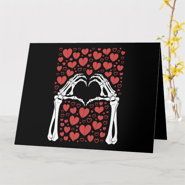 Tarjeta Skeleton Hand Heart Día de San Valentín Funny Love (flor amarilla)