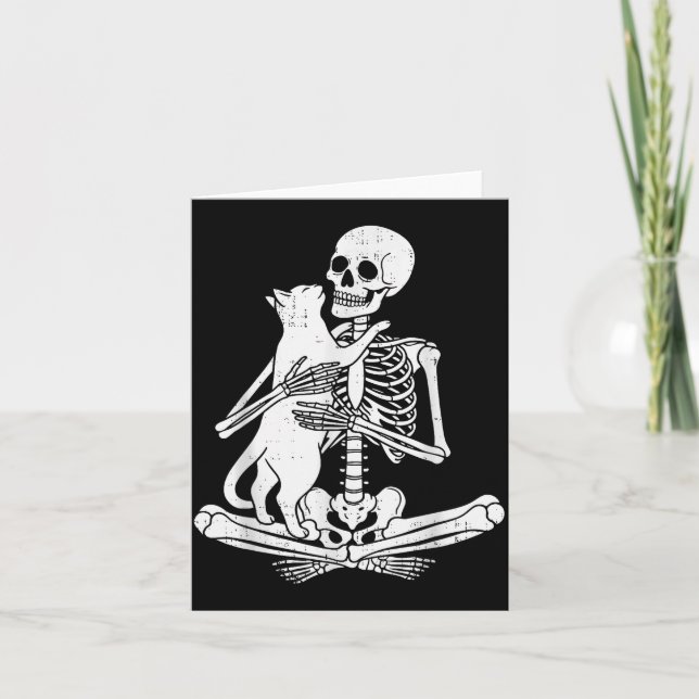 Tarjeta Skeleton Holding Cat Funny Soky Halloween Meow Kit (Anverso)