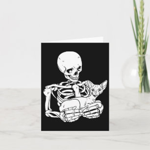 Tarjeta Skeleton Holding Cat Graciosa Esfinx de cráneo de 