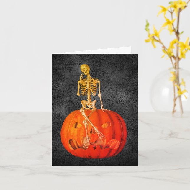 Tarjeta Skeleton Jack O Lantern Halloween Note Card (flor amarilla)