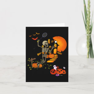 Tarjeta Skeleton Jugando a Badminton Sport Scary Halloween