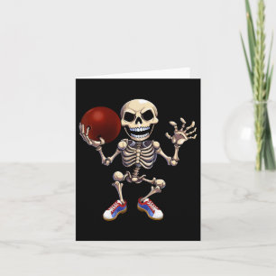 Tarjeta Skeleton Jugando Bowling Funny Halloween Skull Kid