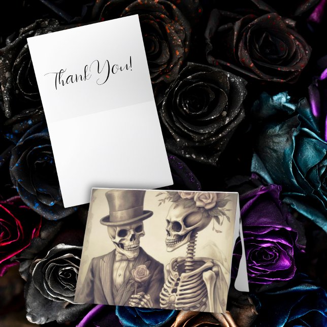 Tarjeta Skeleton Pareja Boda plegado (Skeleton Couple  Thank You Card
)