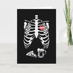 Tarjeta Skeleton Pizza Beer Funny Halloween