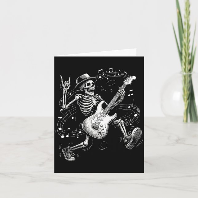 Tarjeta Skeleton Playing Guitar Music For Men Women Rock B (Anverso)