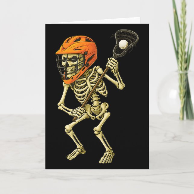 Tarjeta Skeleton Playing Lacrosse Funny Lacrosse Players H (Anverso)