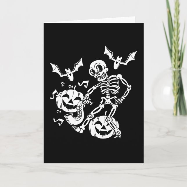 Tarjeta Skeleton Pumpkin Bat Dance Gracioso regalo de Hall (Anverso)