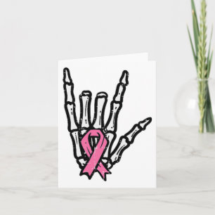 Tarjeta Skeleton Punk Rock Rocker Cáncer de Mama Rosa Cons