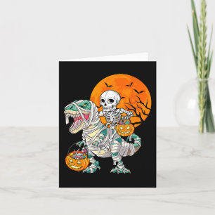 Tarjeta Skeleton Riding Mummy Dinosaur T Rex Halloween Div