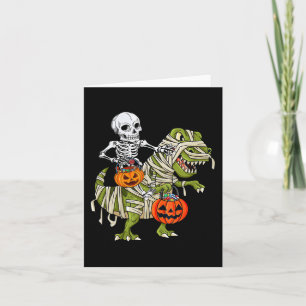 Tarjeta Skeleton Riding Mummy Dinosaur T rex Halloween Div