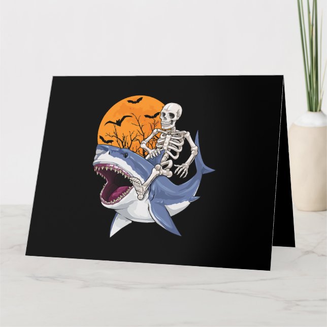 Tarjeta Skeleton Riding Shark Funny Halloween Costume Boys (Anverso)