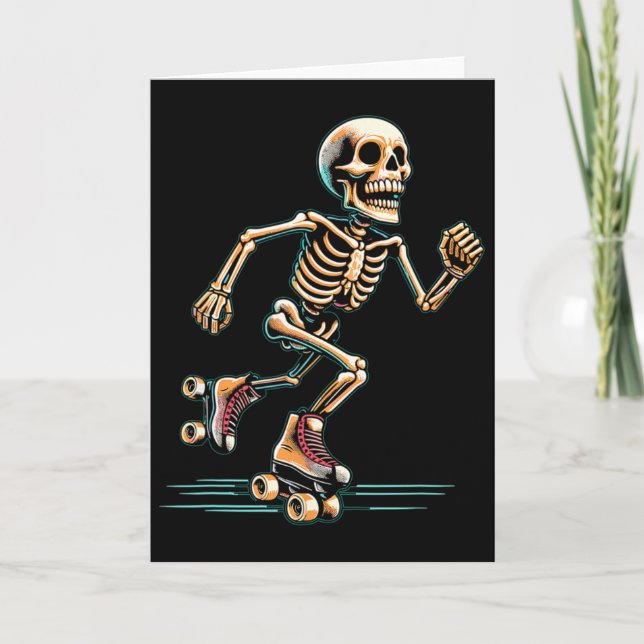 Tarjeta Skeleton Roller Skater Halloween (Anverso)