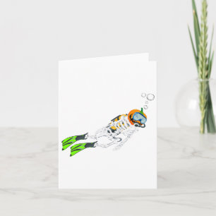 Tarjeta Skeleton Scuba Buving Halloween Bumpkin Diver