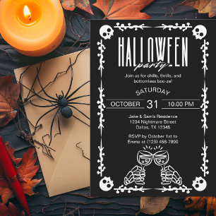 Tarjeta Skeleton Skull Bones y fiesta gótica de Halloween