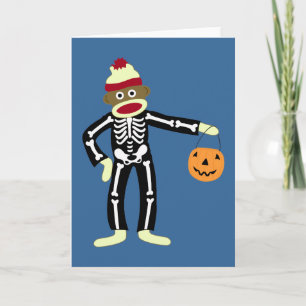 Tarjeta Skeleton Sock Monkey Halloween