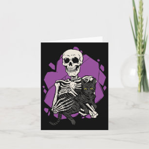 Tarjeta Skeleton Sostenía Un Gato Negro Perezoso Costum De