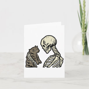 Tarjeta Skeleton sostiene a un gato Fun Halloween Skull Me
