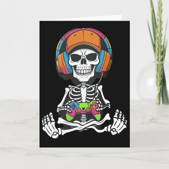 Tarjeta Skeleton Video Game Halloween Gaming Gamer Boys Me (Anverso)