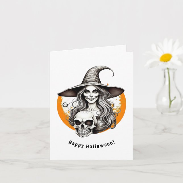 Tarjeta Skeleton Witch Halloween Arte Realista (Planta pequeña)