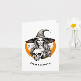 Tarjeta Skeleton Witch Halloween Arte Realista