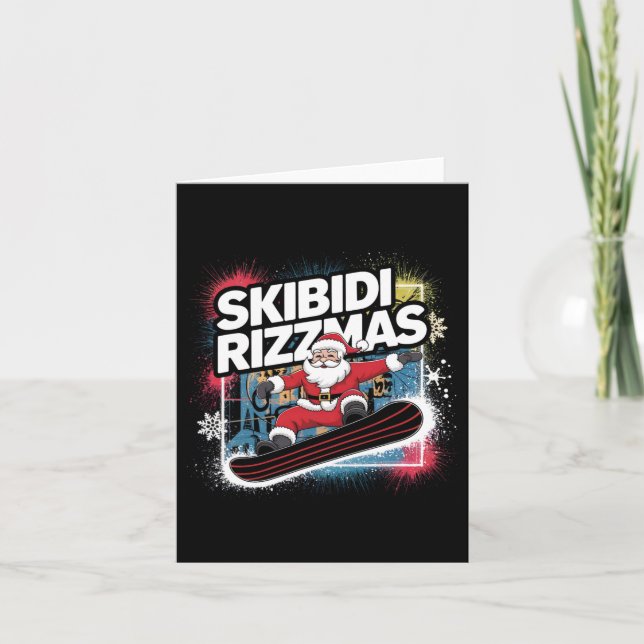 Tarjeta Skibidi Rizzmas Snowboarding Santa Funny Xmas Chri (Anverso)