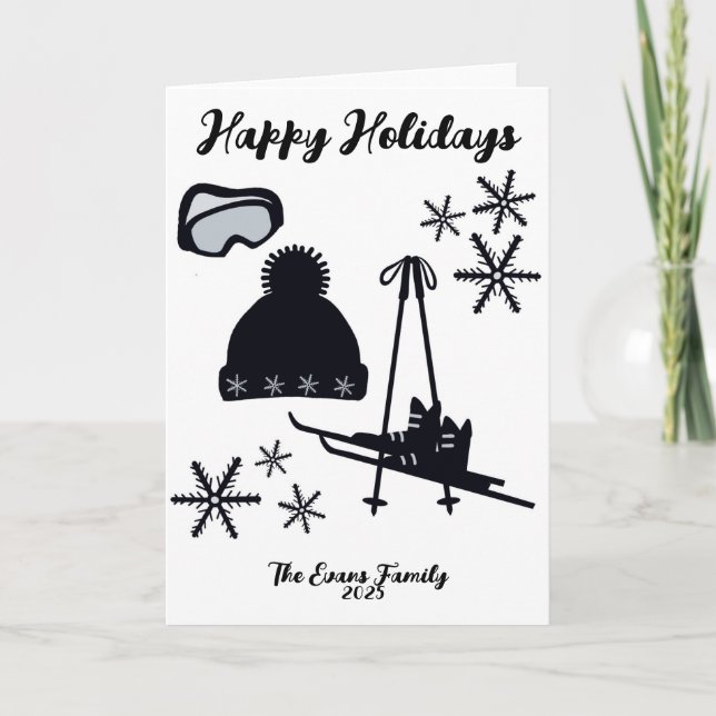 Tarjeta Skis, hat, boots & goggles Christmas (Anverso)