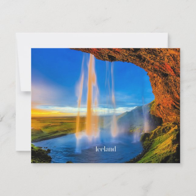 Tarjeta Skogafoss de Islandia, hermosa fotografía de paisa (Anverso)
